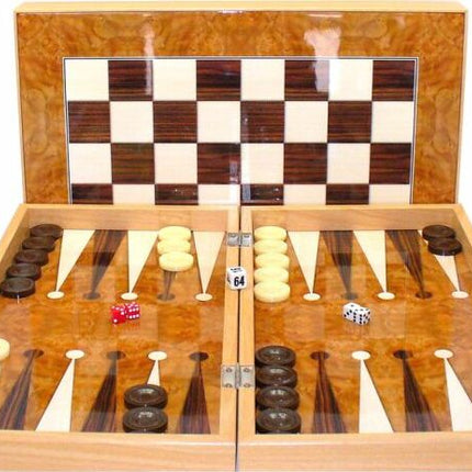 Backgammon Set: 19" Burlwood Decoupage