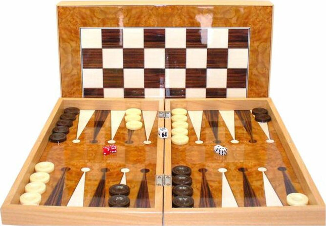 Backgammon Set: 19" Burlwood Decoupage