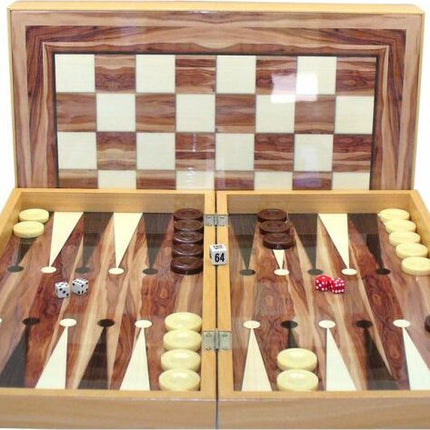 Backgammon Set: 19" Walnut Decoupage