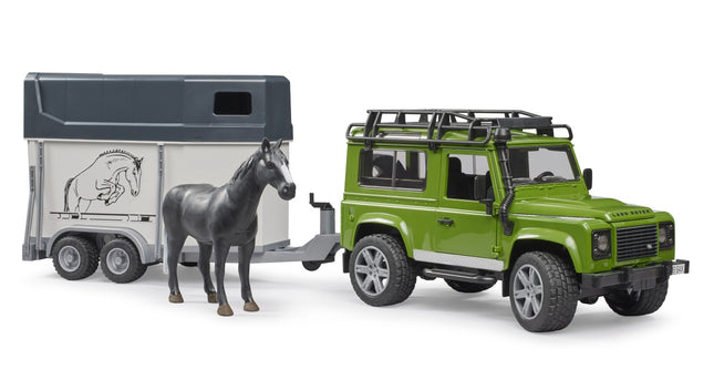 Land Rover Defender with Horse Trailer and Horse