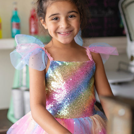 Rainbow Fairy Dress & Wings (Size 5-6)