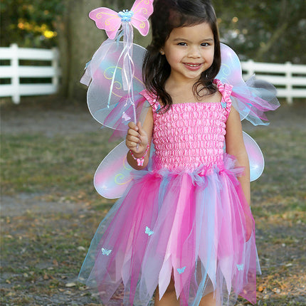 Butterfly Dress W/Wings & Wand, Pink/Multi