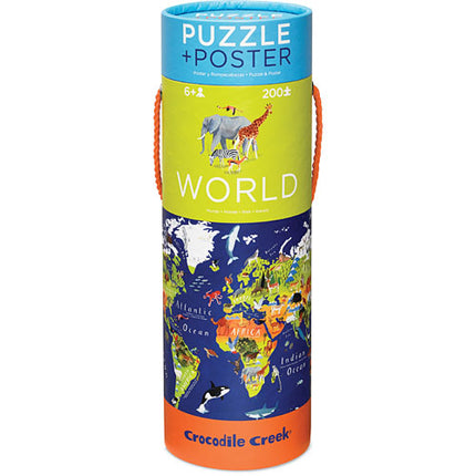 Crocodile Creek World Map 200 piece Jigsaw Puzzle and Matching Poster