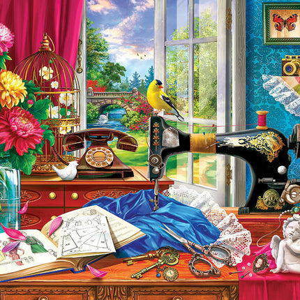 Sewing Machine Shaped Tin with  550-Piece Puzzle Puzzle