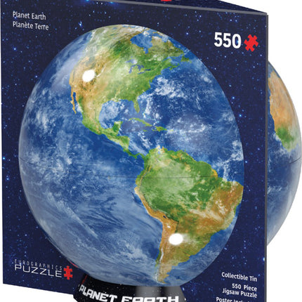 Planet Earth Round Tin with  550-Piece Puzzle Puzzle