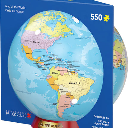 Map of the World Round Tin with 550-Piece Puzzle Puzzle