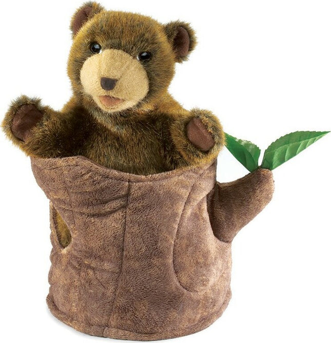 Bear In Tree Stump Hand Puppet