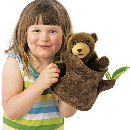 Bear In Tree Stump Hand Puppet