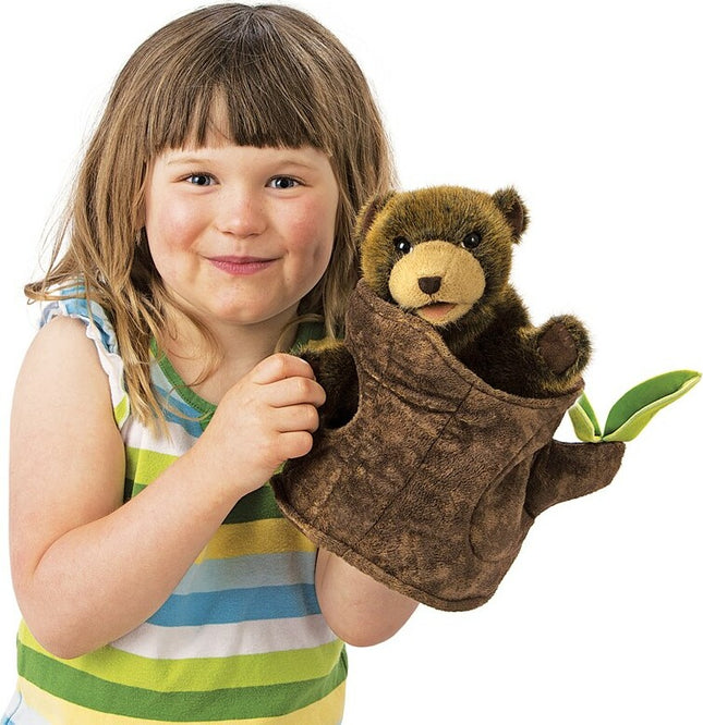Bear In Tree Stump Hand Puppet