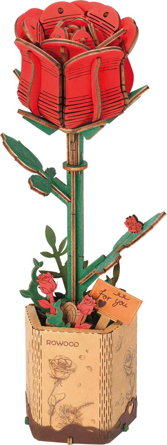 Modern Wooden Puzzle: Red Rose