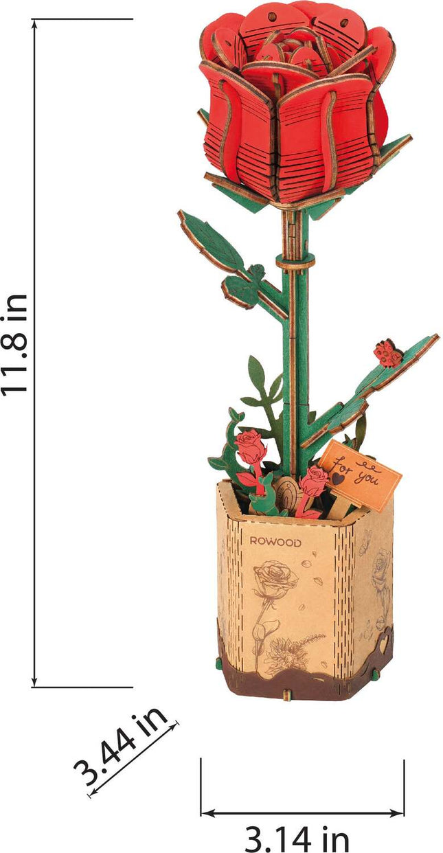 Modern Wooden Puzzle: Red Rose
