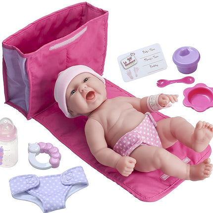 JC Toys 13" All-Vinyl La Newborn Realistic Baby Doll, in Pink Diaper Changing Bag Gift Set