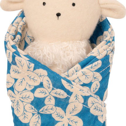 Embroidered Plush Goat Baby Rattle + Soft Cotton Burp Cloth, 16 x 16 Inches