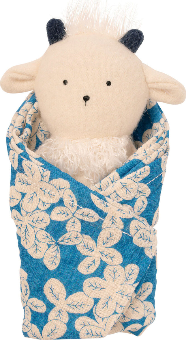 Embroidered Plush Goat Baby Rattle + Soft Cotton Burp Cloth, 16 x 16 Inches