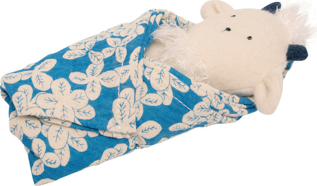 Embroidered Plush Goat Baby Rattle + Soft Cotton Burp Cloth, 16 x 16 Inches