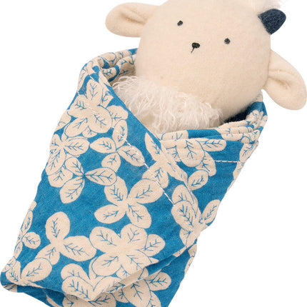 Embroidered Plush Goat Baby Rattle + Soft Cotton Burp Cloth, 16 x 16 Inches