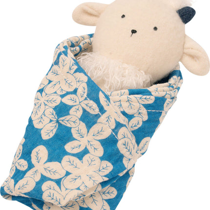 Embroidered Plush Goat Baby Rattle + Soft Cotton Burp Cloth, 16 x 16 Inches