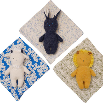 Embroidered Plush Goat Baby Rattle + Soft Cotton Burp Cloth, 16 x 16 Inches