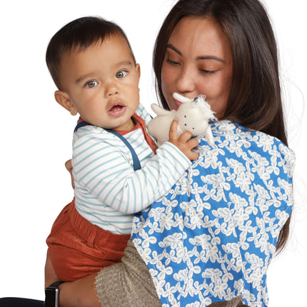 Embroidered Plush Goat Baby Rattle + Soft Cotton Burp Cloth, 16 x 16 Inches