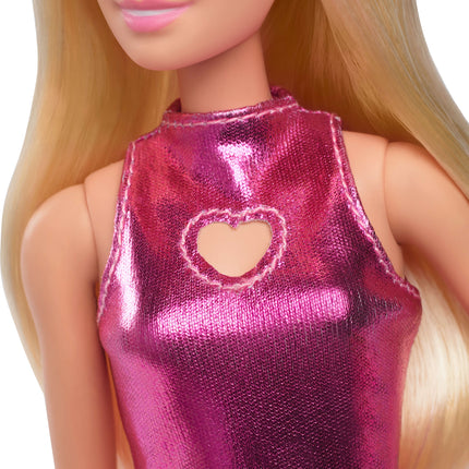 Barbie Fashionistas Doll #230 in Metallic Pink Minidress with Heart Cut-Out, Blond Hair