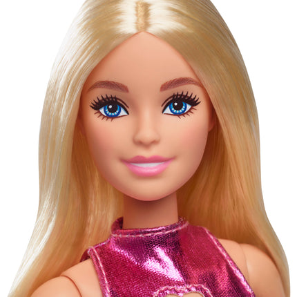 Barbie Fashionistas Doll #230 in Metallic Pink Minidress with Heart Cut-Out, Blond Hair
