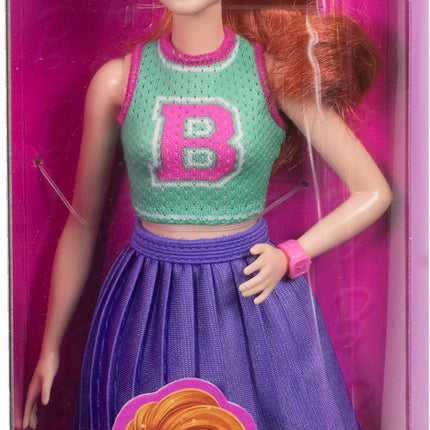 Barbie Fashionistas Doll #232 in Jersey Top and Pleated Purple Skirt, Red Hair