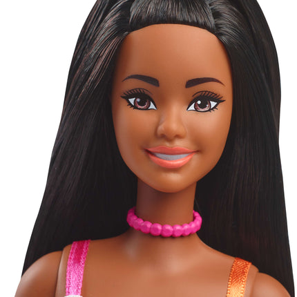 Barbie Fashionistas Doll #233 in Checkered Flower Midi Dress, Black Hair