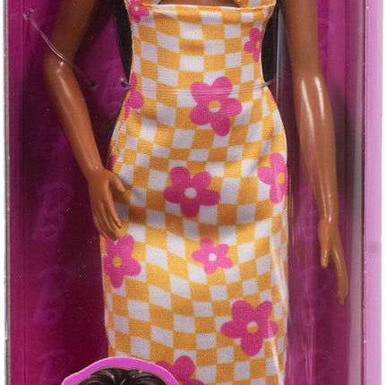 Barbie Fashionistas Doll #233 in Checkered Flower Midi Dress, Black Hair