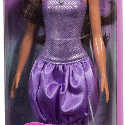 Barbie Fashionistas Doll #234 in Sequined Purple Dress and Silvery Accessories, Brown Hair