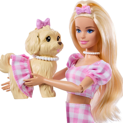 Barbie Twinning Looks Fashion Doll with Pet Dog, Matching Pink Clothes & Accessories, Blonde