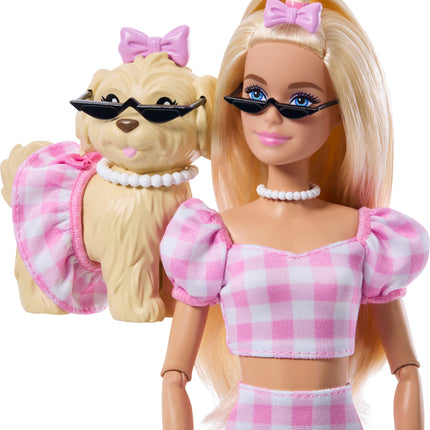 Barbie Twinning Looks Fashion Doll with Pet Dog, Matching Pink Clothes & Accessories, Blonde