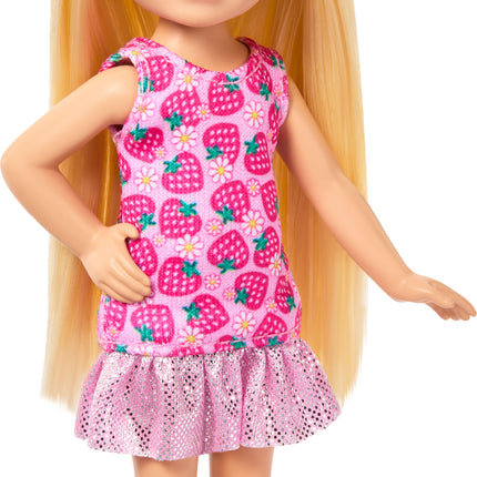 Barbie Chelsea Club Small Doll, 6-Inch with Blonde Hair in Strawberry-Print Dress & Shoes