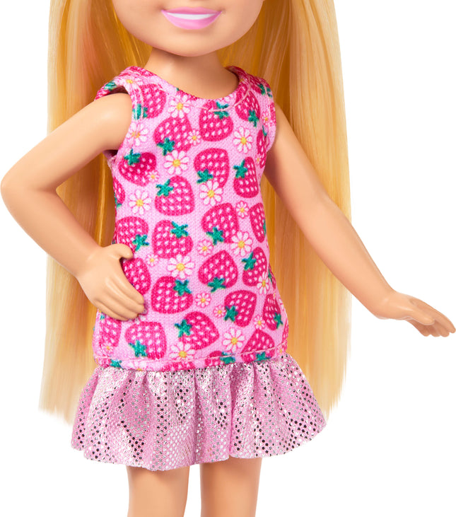 Barbie Chelsea Club Small Doll, 6-Inch with Blonde Hair in Strawberry-Print Dress & Shoes