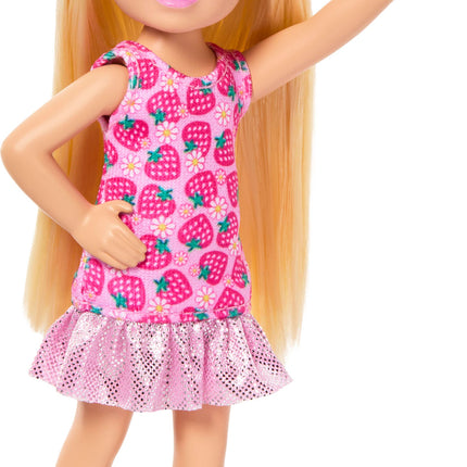 Barbie Chelsea Club Small Doll, 6-Inch with Blonde Hair in Strawberry-Print Dress & Shoes