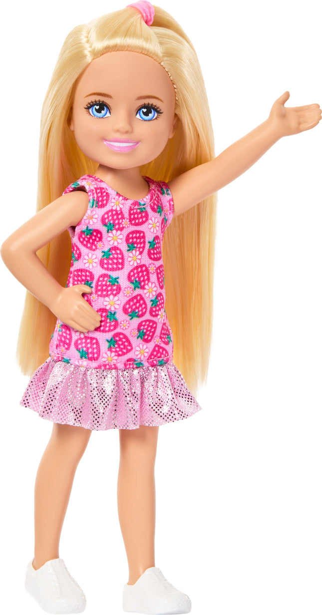 Barbie Chelsea Club Small Doll, 6-Inch with Blonde Hair in Strawberry-Print Dress & Shoes