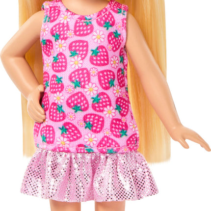 Barbie Chelsea Club Small Doll, 6-Inch with Blonde Hair in Strawberry-Print Dress & Shoes