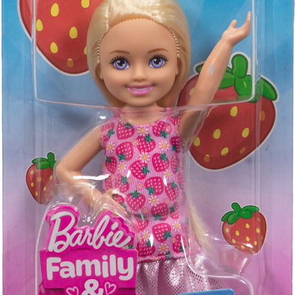 Barbie Chelsea Club Small Doll, 6-Inch with Blonde Hair in Strawberry-Print Dress & Shoes