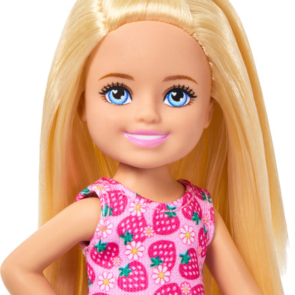 Barbie Chelsea Club Small Doll, 6-Inch with Blonde Hair in Strawberry-Print Dress & Shoes