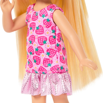 Barbie Chelsea Club Small Doll, 6-Inch with Blonde Hair in Strawberry-Print Dress & Shoes