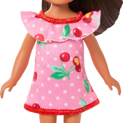Barbie Chelsea Club Lula Small Doll, 6-Inch with Brunette Hair in Cherry-Print Dress & Sandals