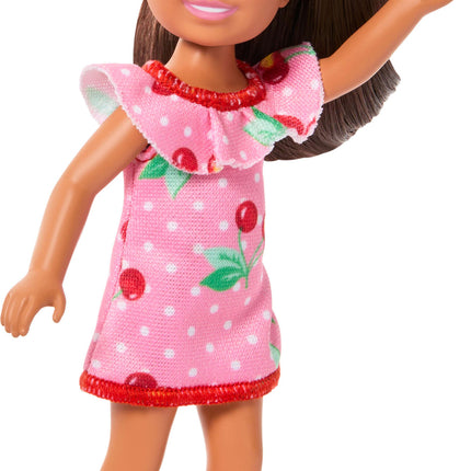 Barbie Chelsea Club Lula Small Doll, 6-Inch with Brunette Hair in Cherry-Print Dress & Sandals