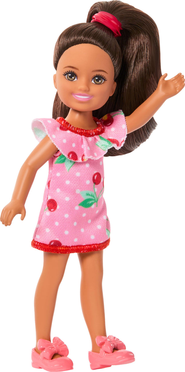 Barbie Chelsea Club Lula Small Doll, 6-Inch with Brunette Hair in Cherry-Print Dress & Sandals