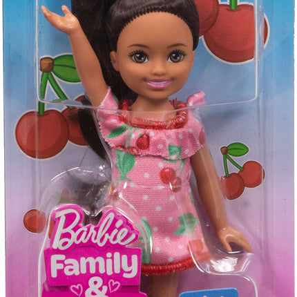 Barbie Chelsea Club Lula Small Doll, 6-Inch with Brunette Hair in Cherry-Print Dress & Sandals