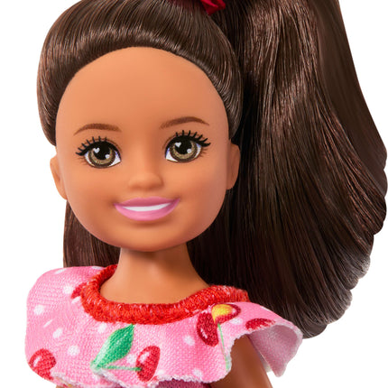 Barbie Chelsea Club Lula Small Doll, 6-Inch with Brunette Hair in Cherry-Print Dress & Sandals