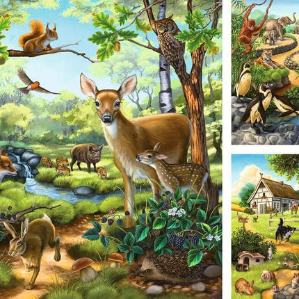 Forest/Zoo/Domestic Anim. 3x49 Pc Puzzle