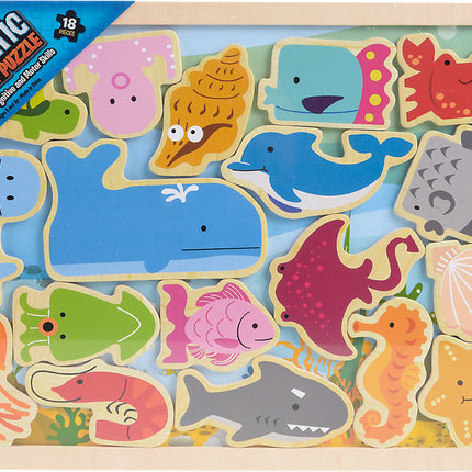 15.75" X 11.75" 18pc Wooden Aquatic Raised Up Puzzle