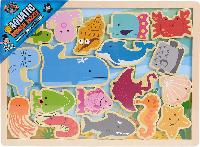 15.75" X 11.75" 18pc Wooden Aquatic Raised Up Puzzle