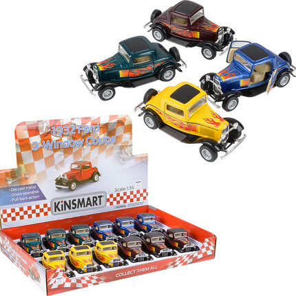 5" Die-cast Pull Back 1932 Ford Flame Print 3-window Coupe