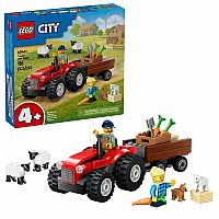 City: Red Farm Tractor with Trailer & Sheep