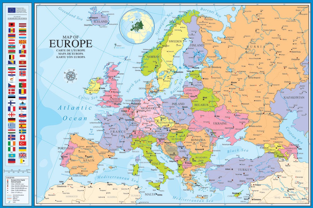 Map Of Europe With Flags Display Poster Map Of Europe Poster Map Images